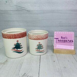 Gibson CHRISTMAS STAR Stoneware Red Green Sponged Tree Storage Container Set 2
